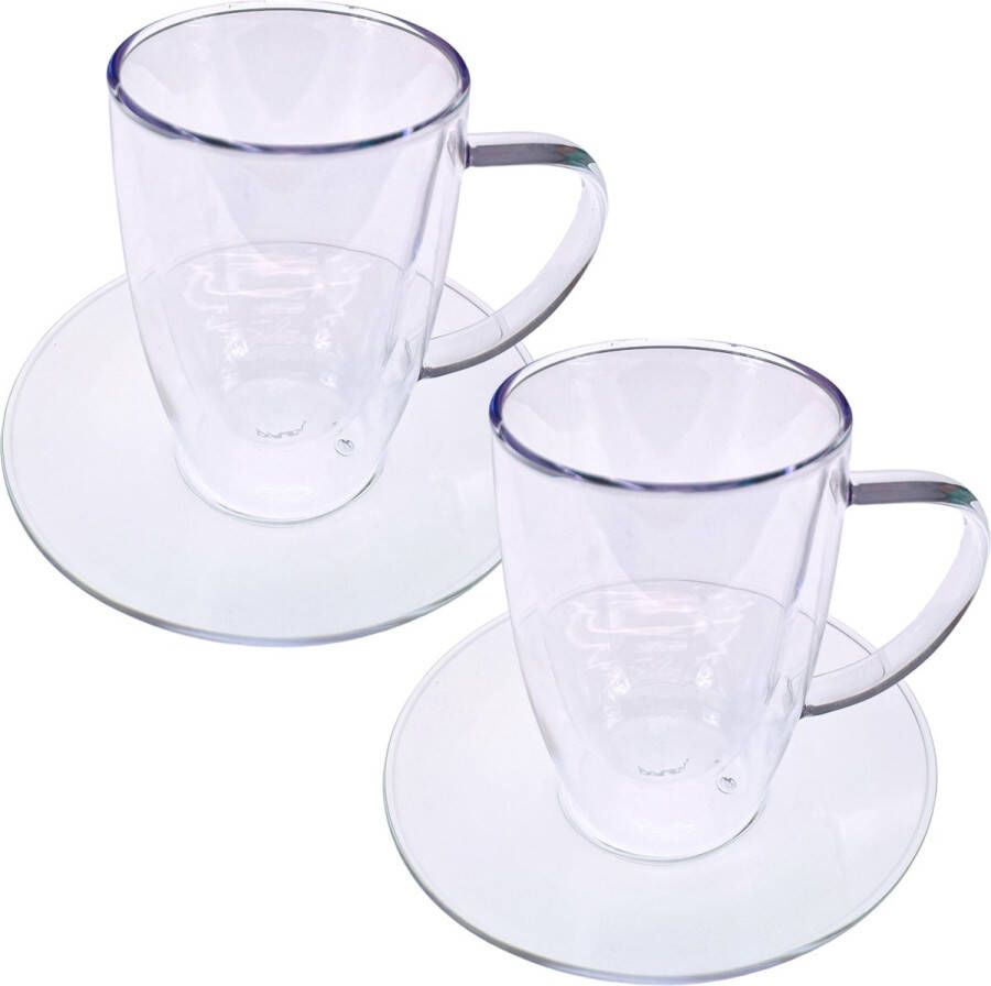 Merkloos Boral Mondgeblazen Theeglazen Dubbelwandige theekop met schotel 300 ml 2 stuks