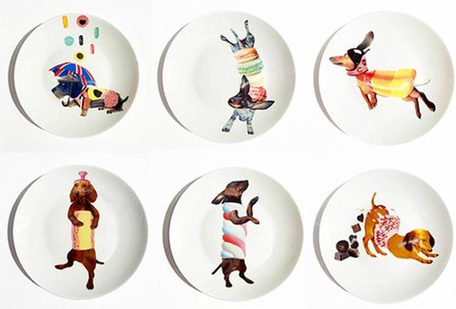 Bordy's Sweet Wieners 6 gebaksbordjes teckel porselein teckelservies