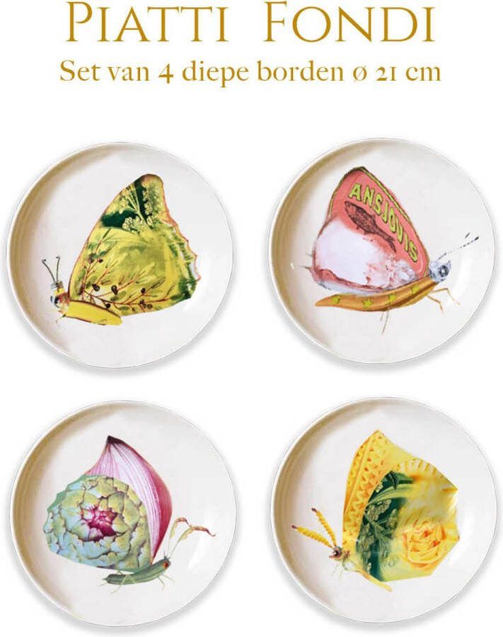 Bordys Piatti Fondi- Set van 4 diepe borden La dolce vita di una farfalla