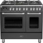 Boretti CFBG902ZW3 Gasfornuis 90cm 5 branders incl. Dual Fuel Dubbele oven 70+45L ZW - Thumbnail 1