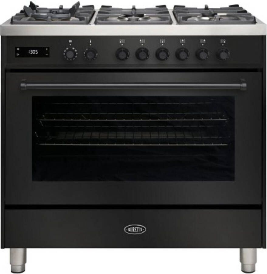 Boretti MLG96BZW Gasfornuis 90cm 6 brander XL-oven 123L ZW