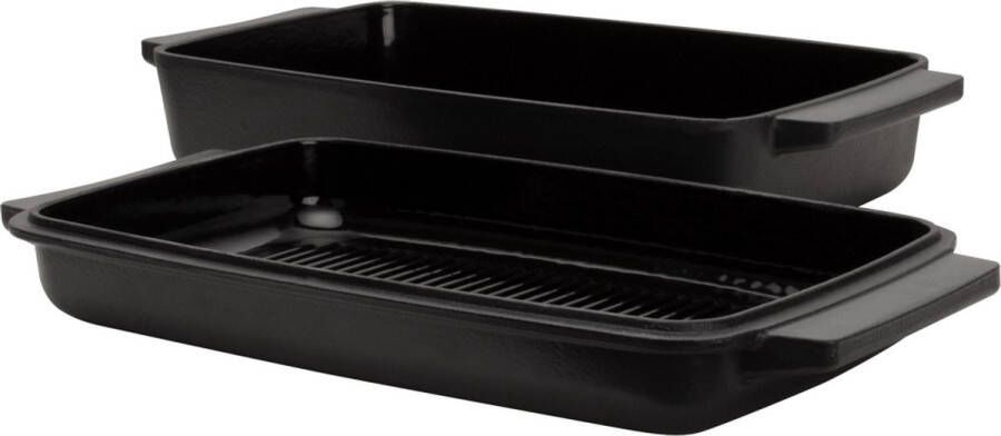 Boretti Solido set ovenschaal en grillplaat gietijzer zwart geschikt voor alle warmtebronnen inclusief inductie