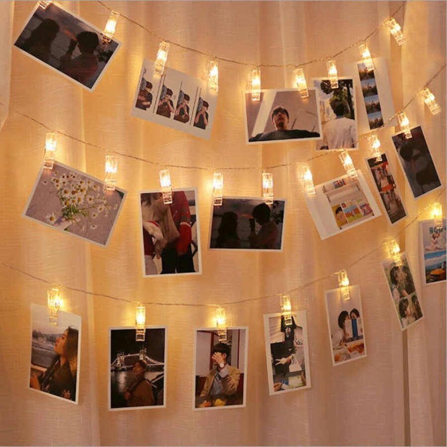 Borg's Choice Foto Licht Slinger • 20 LEDS Clips • 2 Meter • Warm Wit • Foto lichtslinger • Foto lichtsnoer • Decoreren • Foto Ophangen • Foto's Ophangen • Kerst • Feest