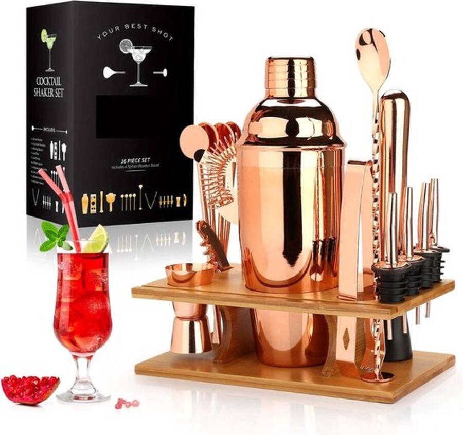 Boriso Cocktail Set 16 Delig Cocktail Shaker Cocktail Lepel Barman Set Rose-Goud