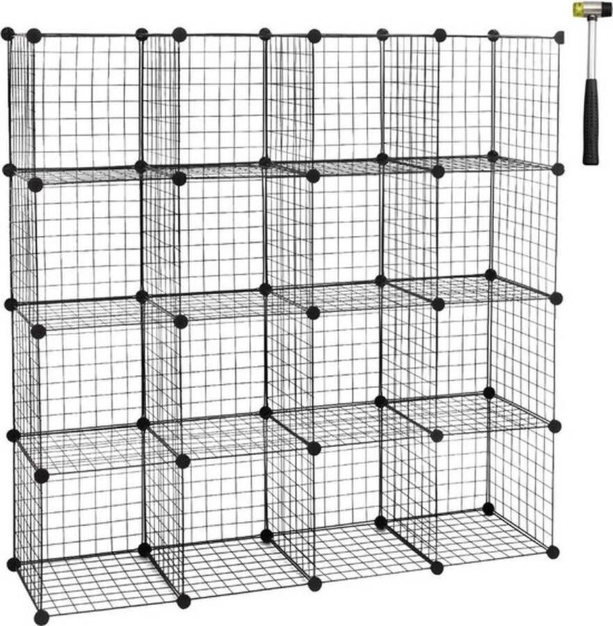Boriso Metalen Opbergrek met 16 Vakken Stellingkast Opbergrekken Rekken Opbergkast 148x148x37 cm Metaal Zwart