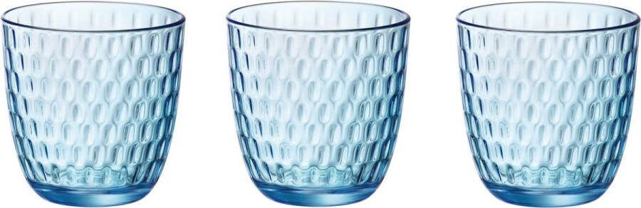 Bormioli 12x stuks waterglazen blauw transparant met relief 290 ml Glazen Drinkglas waterglas sapglas