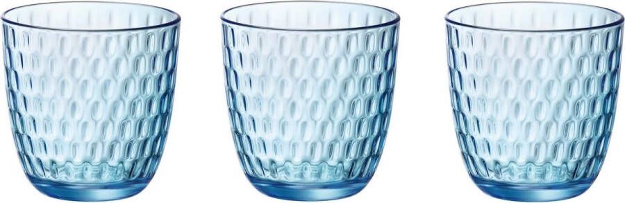 Bormioli 12x stuks waterglazen blauw transparant met relief 290 ml Glazen Drinkglas waterglas sapglas