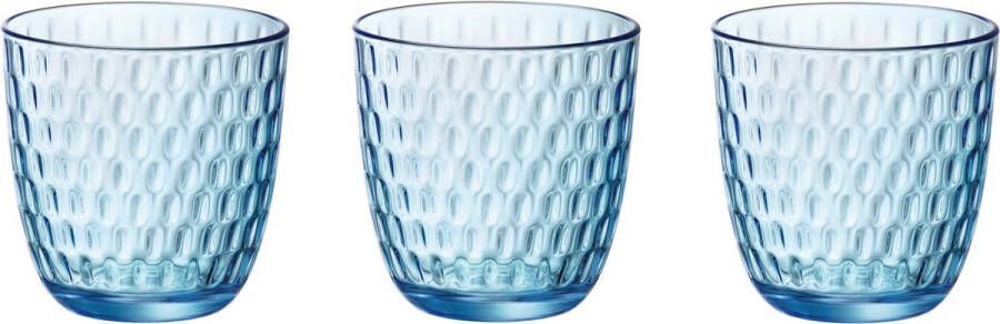 Bormioli 8x stuks waterglazen blauw transparant met relief 290 ml Glazen Drinkglas waterglas sapglas