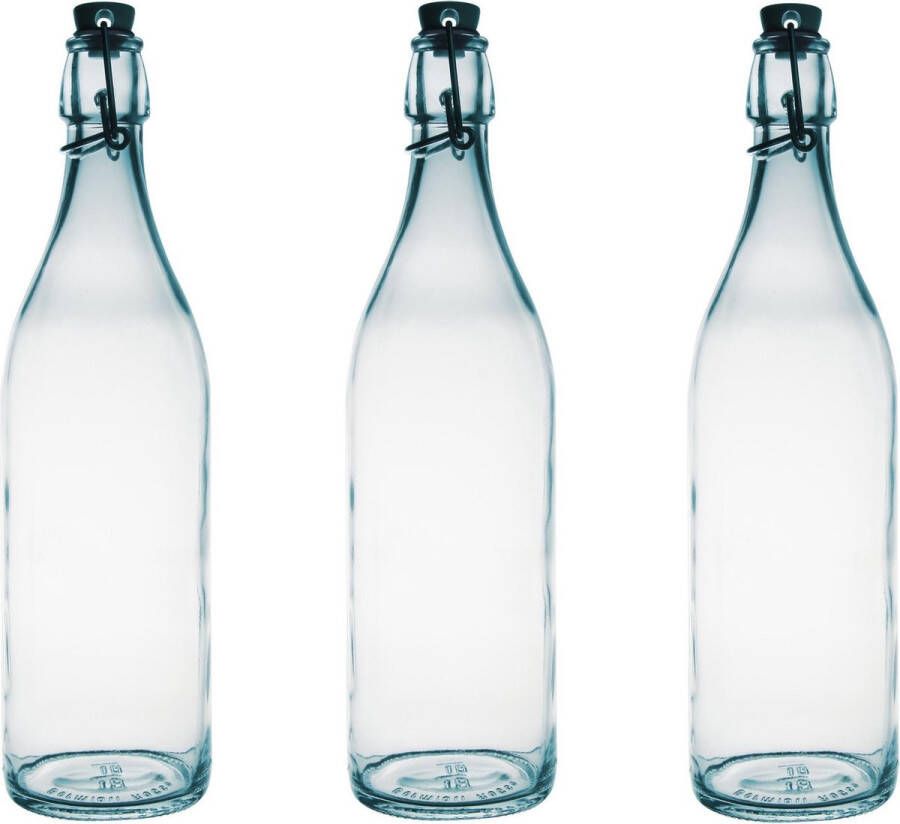 Bormioli Rocco 10x Glazen beugelflessen weckflessen transparant 1 liter rond Waterflessen karaffen