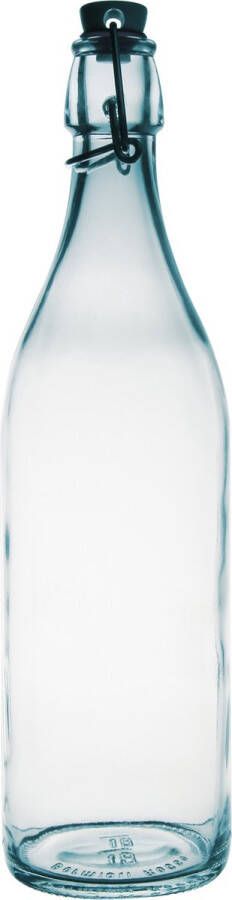 Bormioli Rocco 12x Glazen beugelflessen weckflessen transparant 1 liter rond Waterflessen karaffen