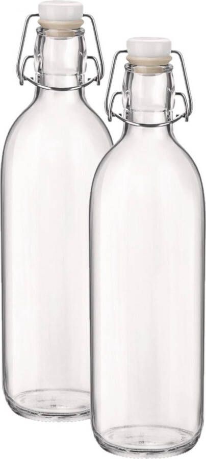 Bormioli Rocco 2x Beugelflessen weckflessen transparant 1 liter 28 cm Weckflessen Beugelflessen Limonadeflessen Waterflessen Karaffen