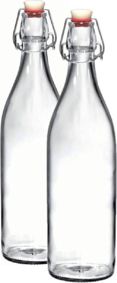 Bormioli Rocco 2x Beugelflessen weckflessen transparant 1 liter rond Weckflessen Beugelflessen Limonadeflessen Waterflessen Karaffen