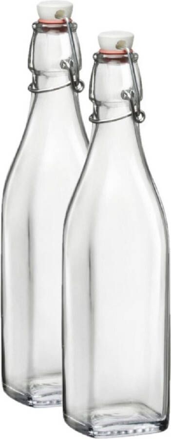 Bormioli Rocco 2x Beugelflessen weckflessen transparant 500 ml vierkant Weckflessen Beugelflessen Limonadeflessen Waterflessen Karaffen