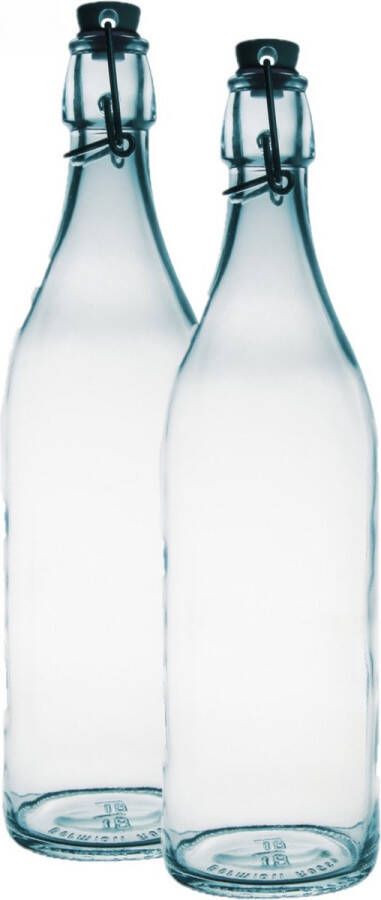 Bormioli Rocco 2x Glazen beugelflessen weckflessen transparant 1 liter rond Weckflessen Beugelflessen Limonadeflessen Waterflessen Karaffen