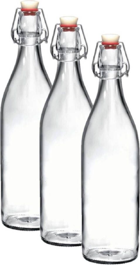Bormioli Rocco 3x Beugelflessen weckflessen transparant 1 liter rond Weckflessen Beugelflessen Limonadeflessen Waterflessen Karaffen
