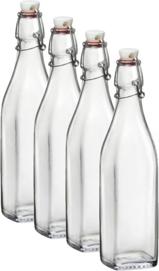 Bormioli Rocco 4x Beugelflessen weckflessen transparant 250 ml vierkant Weckflessen Beugelflessen Limonadeflessen Waterflessen Karaffen