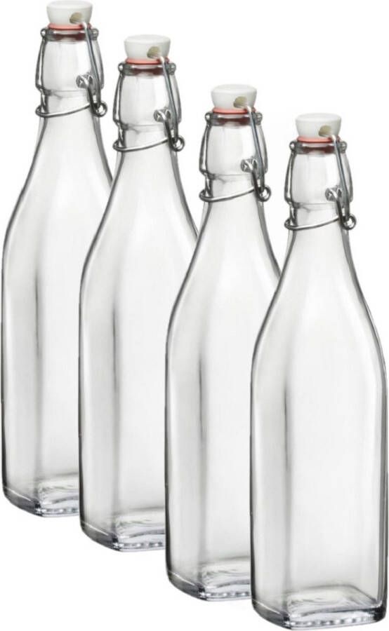 Bormioli Rocco 4x Beugelflessen weckflessen transparant 500 ml vierkant Weckflessen Beugelflessen Limonadeflessen Waterflessen Karaffen