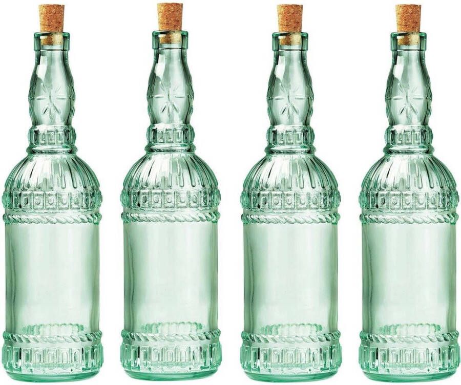 Bormioli Rocco 4x stuks glazen fles karaf met kurk en dop 71 cl Waterflessen Karaffen