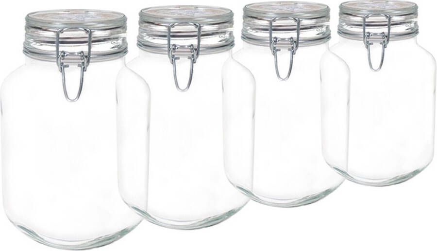 Bormioli Rocco 4x Weckpotten inmaakpotten 2 liter met rubberen ring klepdeksel en beugelsluiting Voorraadbussen