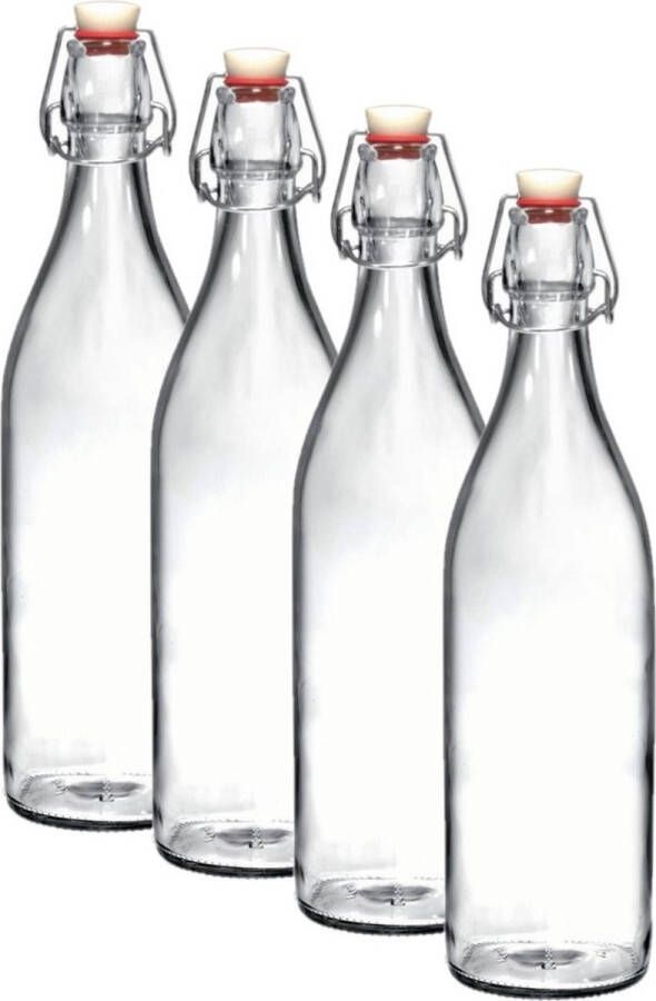Bormioli Rocco 6x Beugelflessen weckflessen transparant 1 liter rond Weckflessen Beugelflessen Limonadeflessen Waterflessen Karaffen