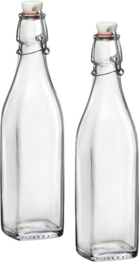 Bormioli Rocco beugelfles weckfles 2x 1 liter glas vierkant water olie azijn sapjes Karaffen
