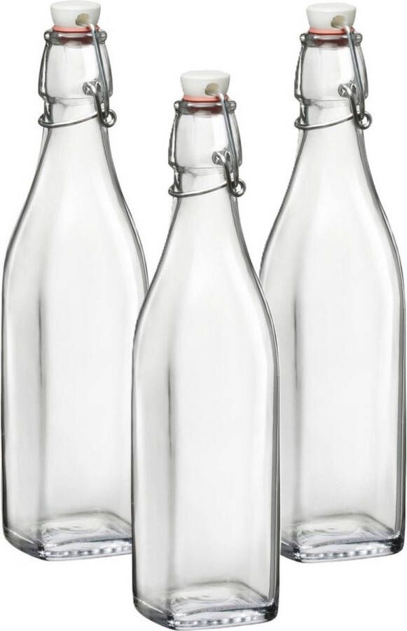 Bormioli Rocco beugelfles weckfles 3x 1 liter glas vierkant water olie azijn sapjes Karaffen