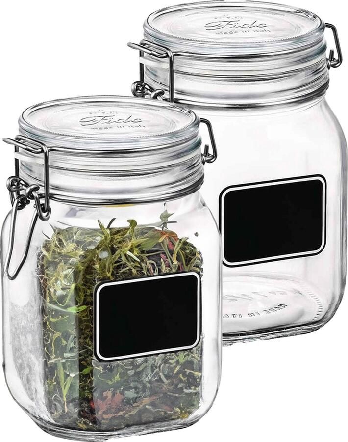 Bormioli Rocco Voorraad weckpot 2x glas transparant krijtplaatje 16 x 10 6 cm 1 L