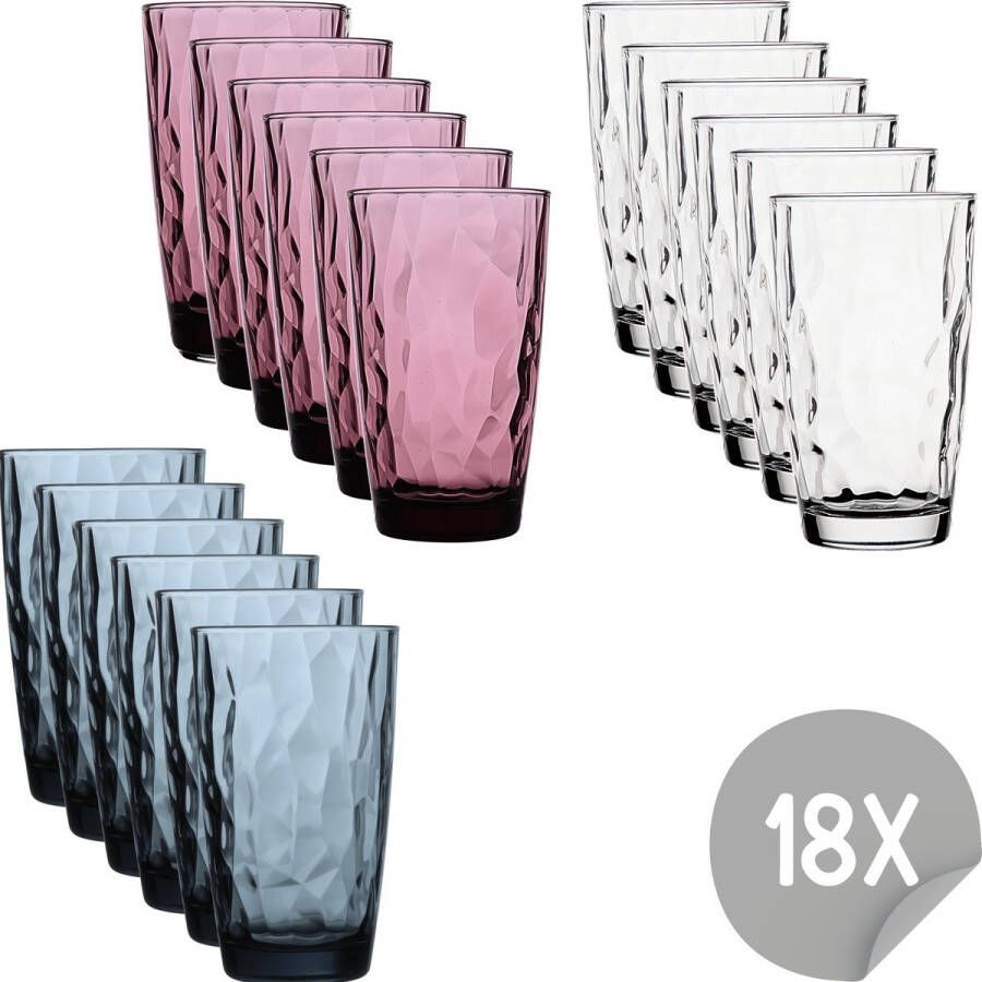 Bormioli Rocco Diamond Waterglazenset 47 cl 18 stuks Blauw Transparant Paars Drinkglazen Voordeelpakket