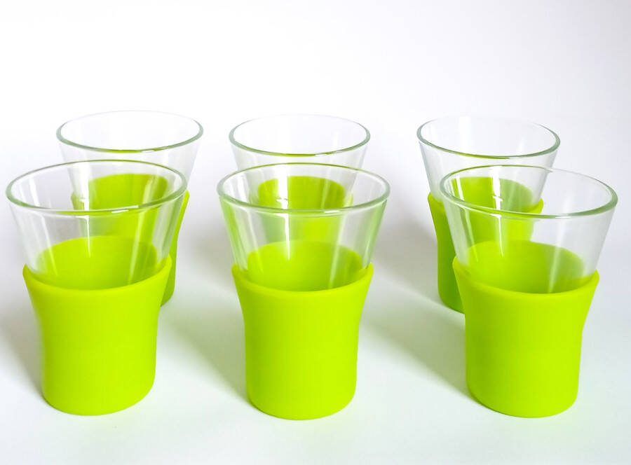 Bormioli Rocco koffie- en theeglazen met groene siliconen grip 100 ml Set van 6