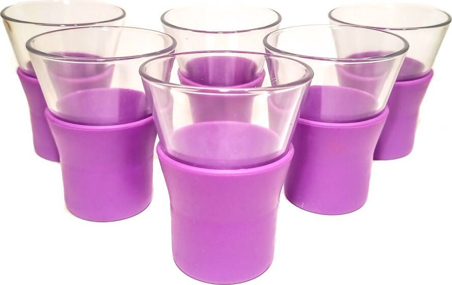 Bormioli Rocco koffie- en theeglazen met paarse siliconen grip 100 ml Set van 6