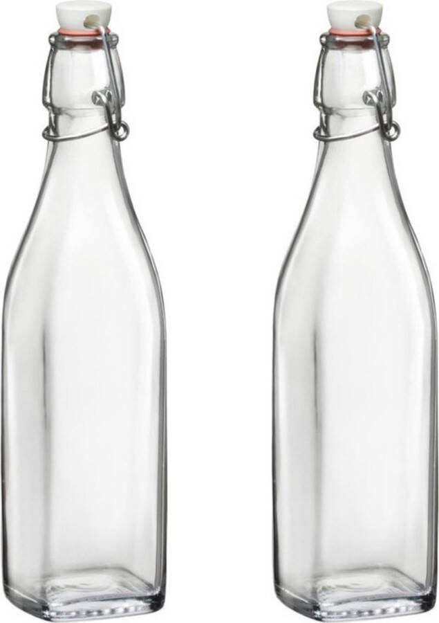 Bormioli Rocco Set van 10x stuks Beugelflessen weckflessen transparant 500 ml vierkant Limonadeflessen Waterflessen Karaffen