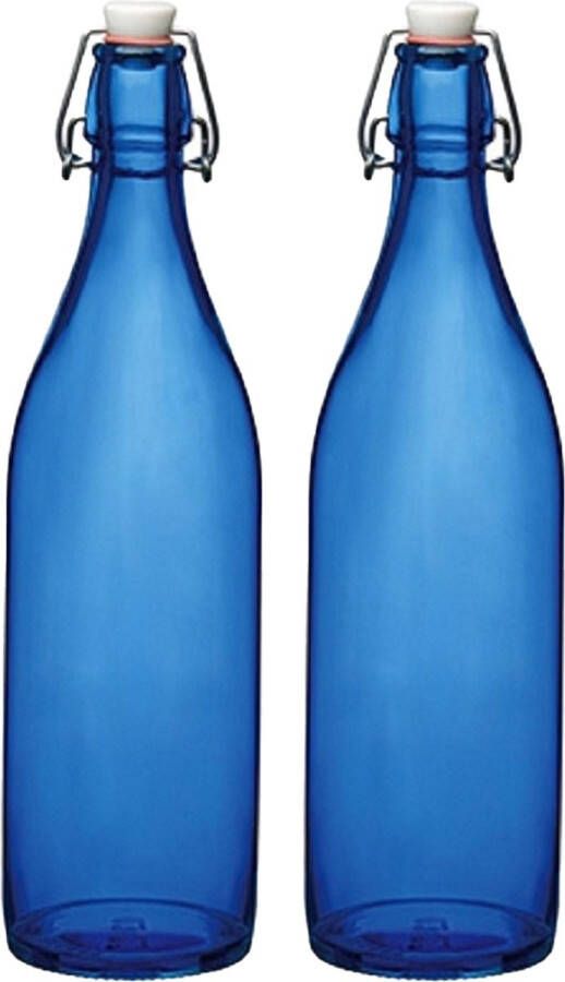 Bormioli Rocco set van 2x stuks weckflessen blauw beugeldop glas van 1 liter Weckpotten