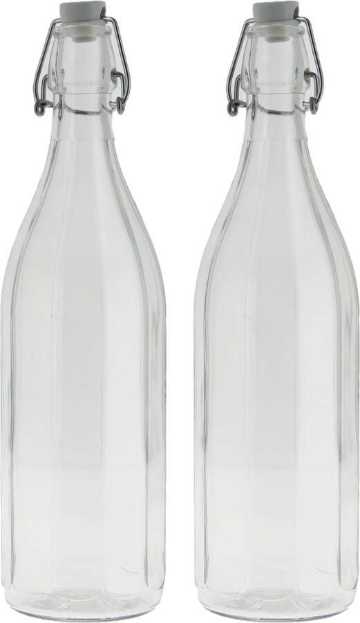 Bormioli Rocco set van 2x stuks weckflessen transparant beugeldop glas van 1 liter Weckpotten