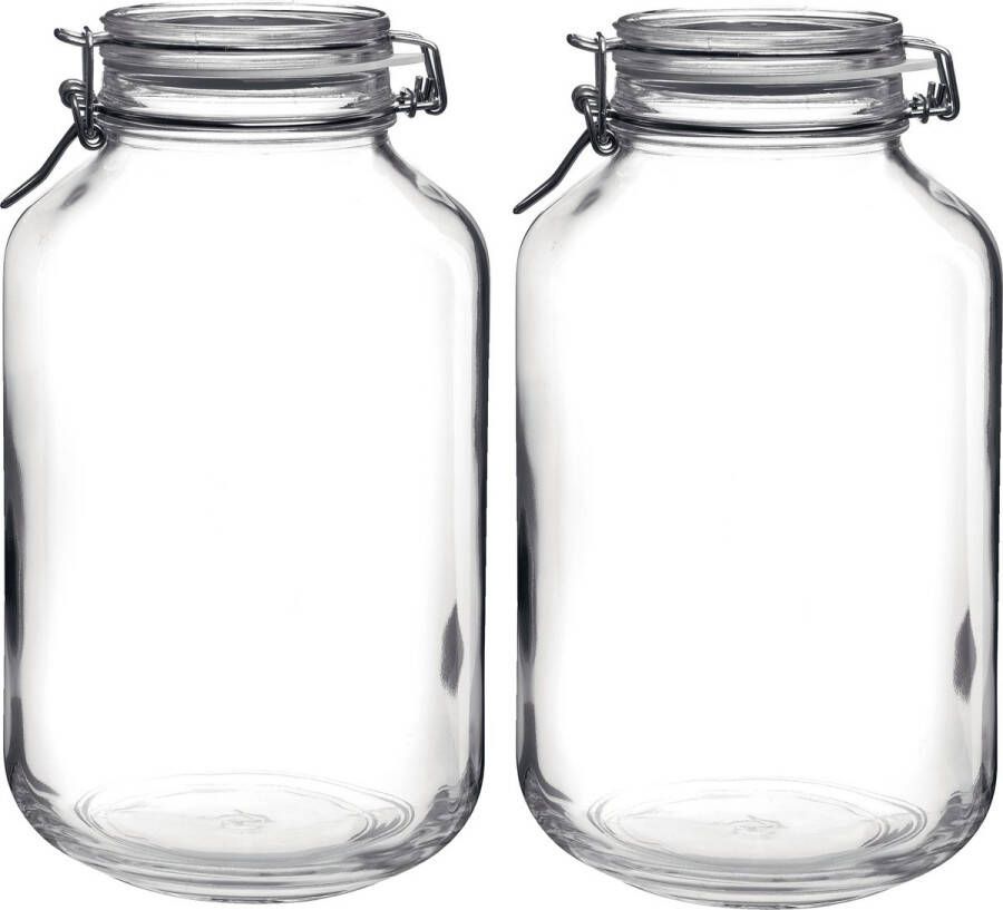 Bormioli Rocco Set van 4x stuks weckpotten inmaakpotten 4 liter met rubberen ring klepdeksel en beugelsluiting Voorraadpotten