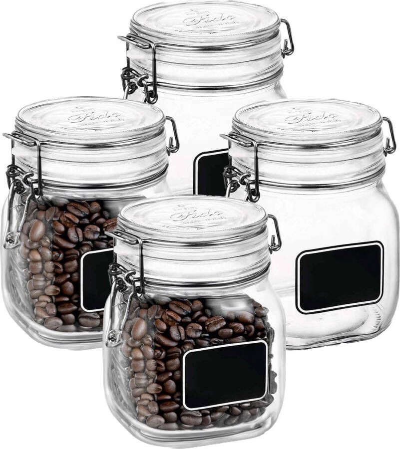 Bormioli Rocco Voorraad weckpot 4x glas transparant krijtplaatje 13 6 x 10 6 cm 750 ml