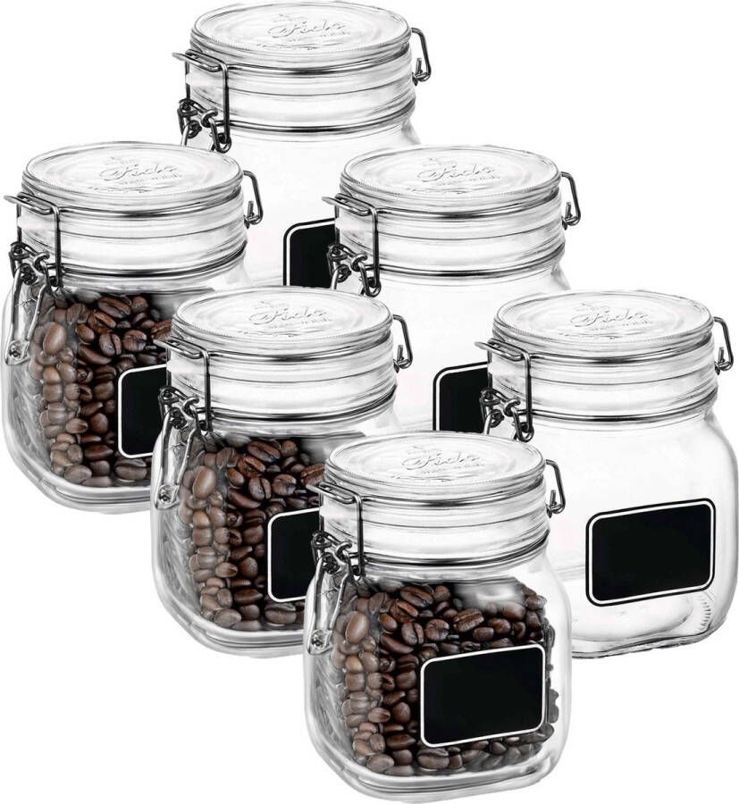 Bormioli Rocco Voorraad weckpot 6x glas transparant krijtplaatje 13 6 x 10 6 cm 750 ml