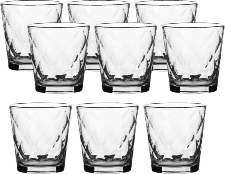 Bormioli Rocco Waterglazen drinkglazen set van 9x stuks 240 ml transparant kaleido relief