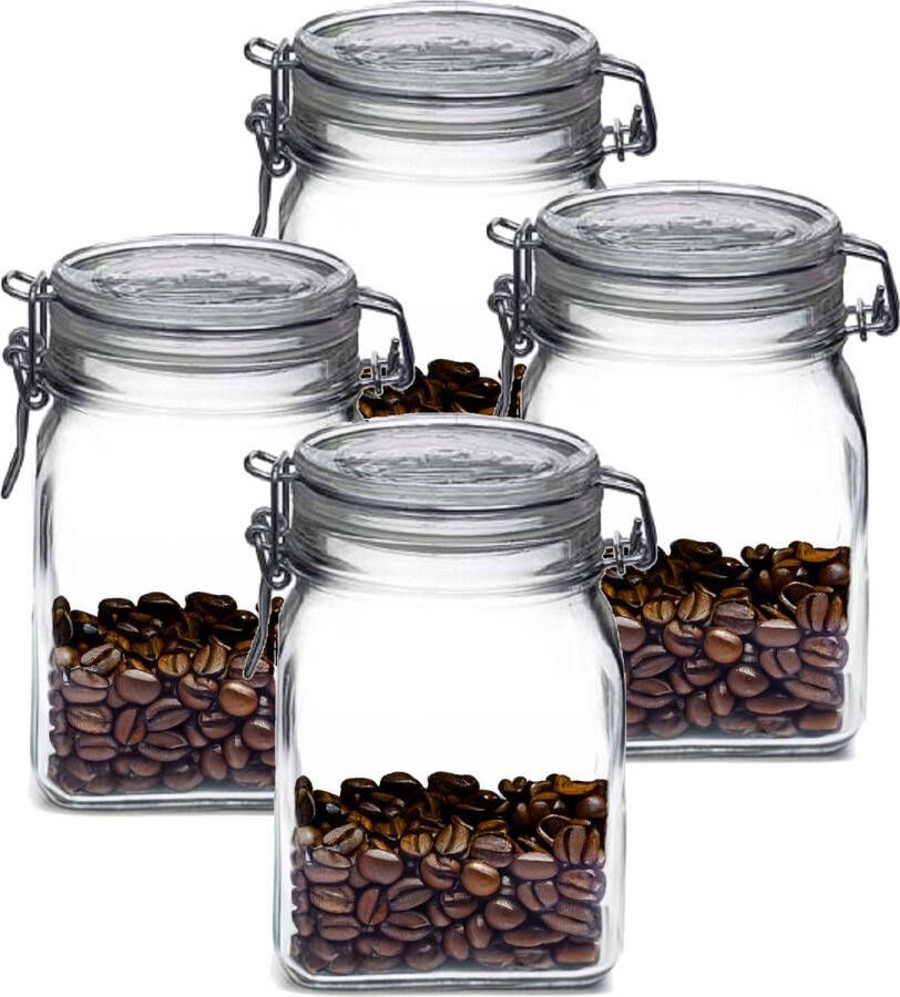 Bormioli Rocco Weckpot inmaakpot 4x 1L glas met beugelsluiting luchtdicht
