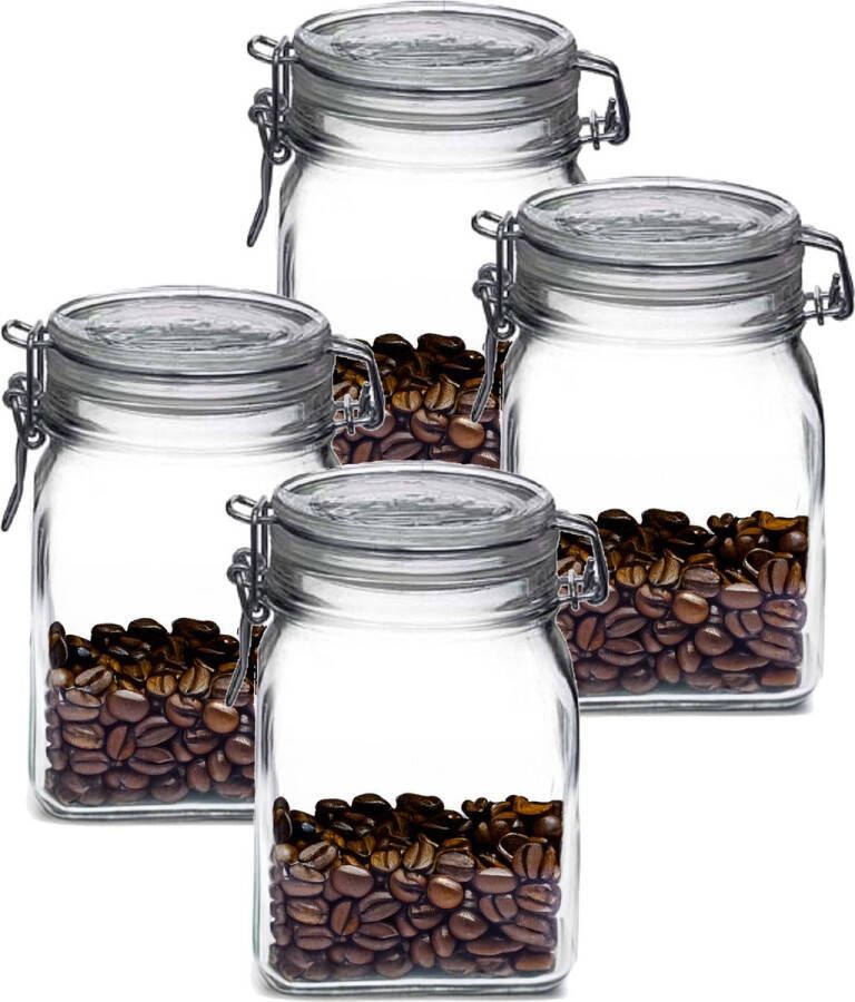 Bormioli Rocco Weckpot inmaakpot 4x 1L glas met beugelsluiting luchtdicht