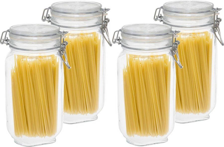 Bormioli Rocco 4x Weckpotten inmaakpotten 1 5 liter met rubberen ring klepdeksel en beugelsluiting Voorraadbussen
