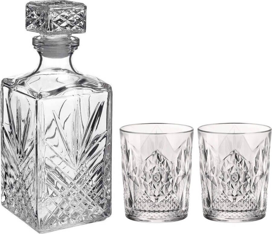 Bormioli Rocco Whisky likeur drank set karaf met 6x tumbler whiskyglazen 390 ml giftset cadeauset