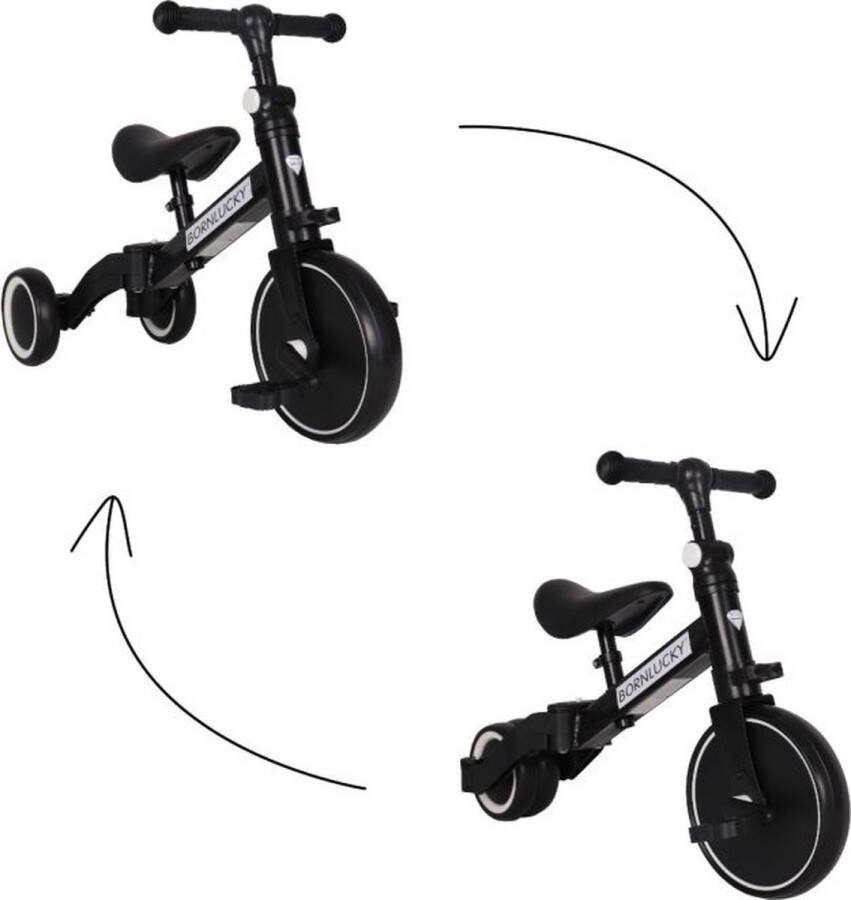 Born Lucky 4 in1 Driewieler Loopfiets & Balance Bike Zwart
