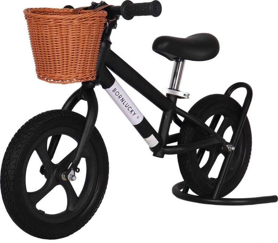 Born Lucky Loopfiets Balance Bike Verstelbaar Zadel & Mand Black