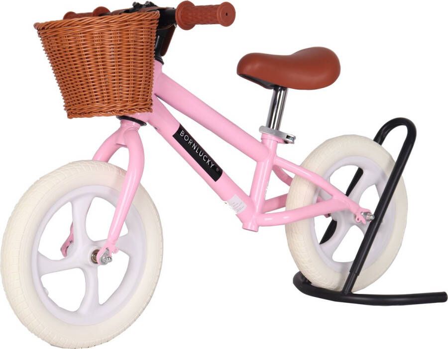 Born Lucky Loopfiets Balance Bike Verstelbaar Zadel & Mand Pink