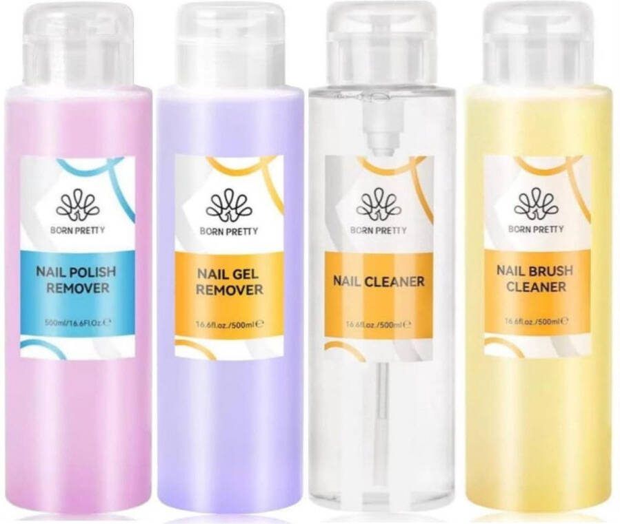 Born Pretty Nagellakremover Gellakremover Nagelreiniger Penselenreiniger 4 x 500 ml Gellakverwijderaar Nailcleaner Brushcleaner Gellak remover Nailcleanser Gellak verwijderen Nagels reinigen Penselen reinigen