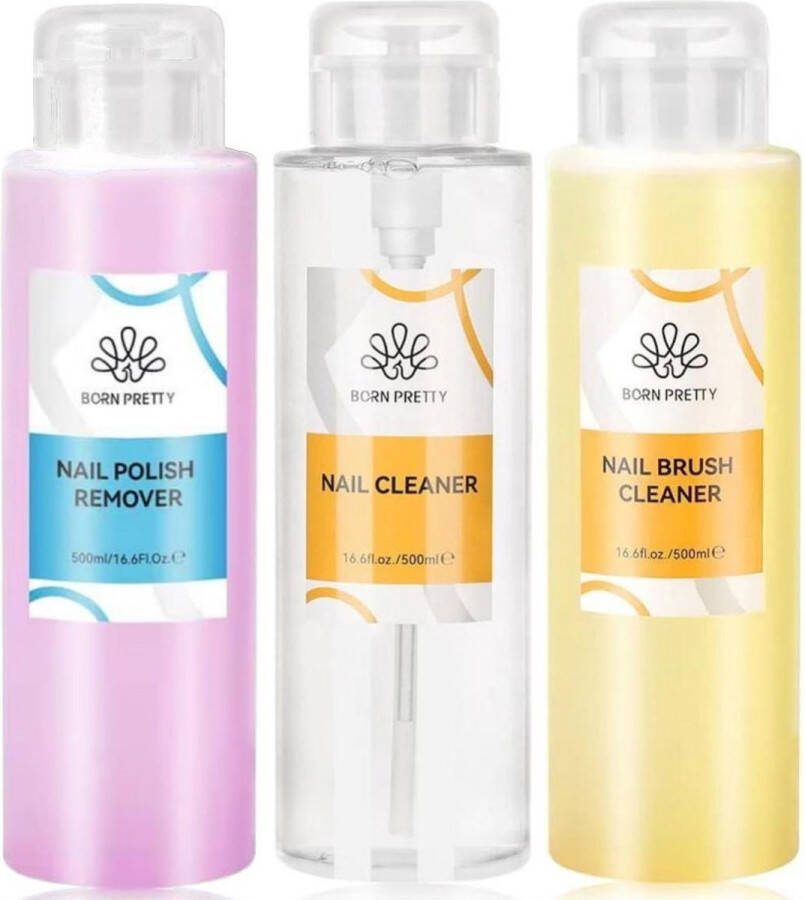Born Pretty Nagellakremover Nagelreiniger Penselenreiniger 3 x 500 ml Nagellakverwijderaar Nailcleaner Brushcleaner Nagellakremover Nailcleanser Nagellak verwijderen Nagels reinigen Penselen reinigen