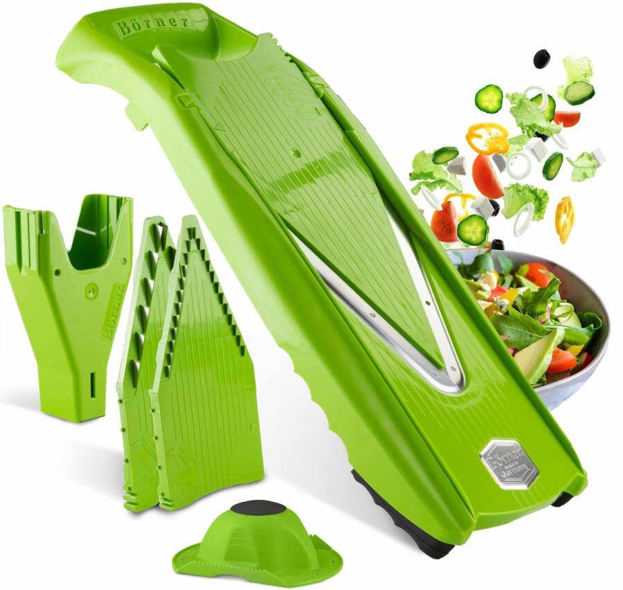 Börner Mandoline V5 Starter 5-delige set 6 snijdiktes Geschikt als Frietsnijder BPA-vrij en Roestvrij Groen