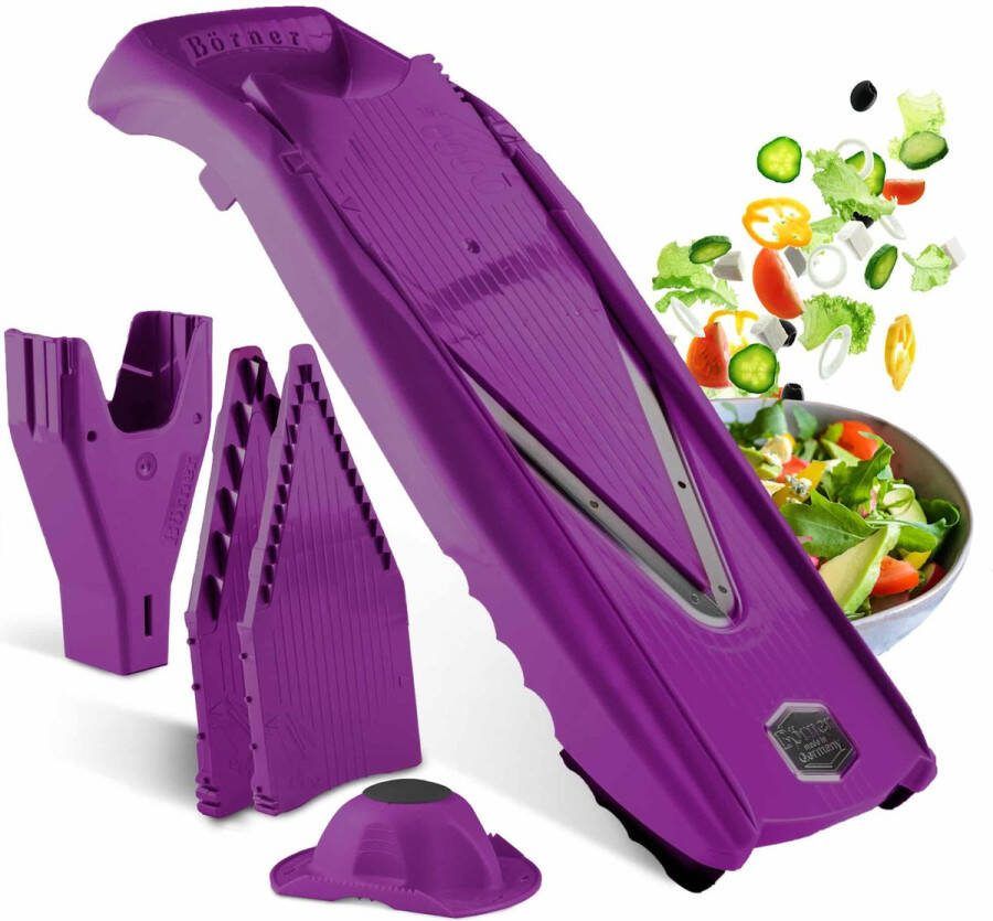 Börner Mandoline V5 Starter 5-delige set 6 snijdiktes Geschikt als Frietsnijder BPA-vrij en Roestvrij Paars