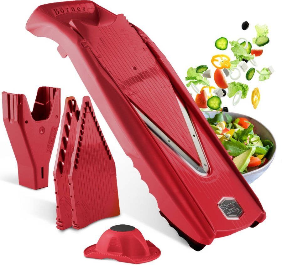 Börner Mandoline V5 Starter 5-delige set 6 snijdiktes Geschikt als Frietsnijder BPA-vrij en Roestvrij Rood