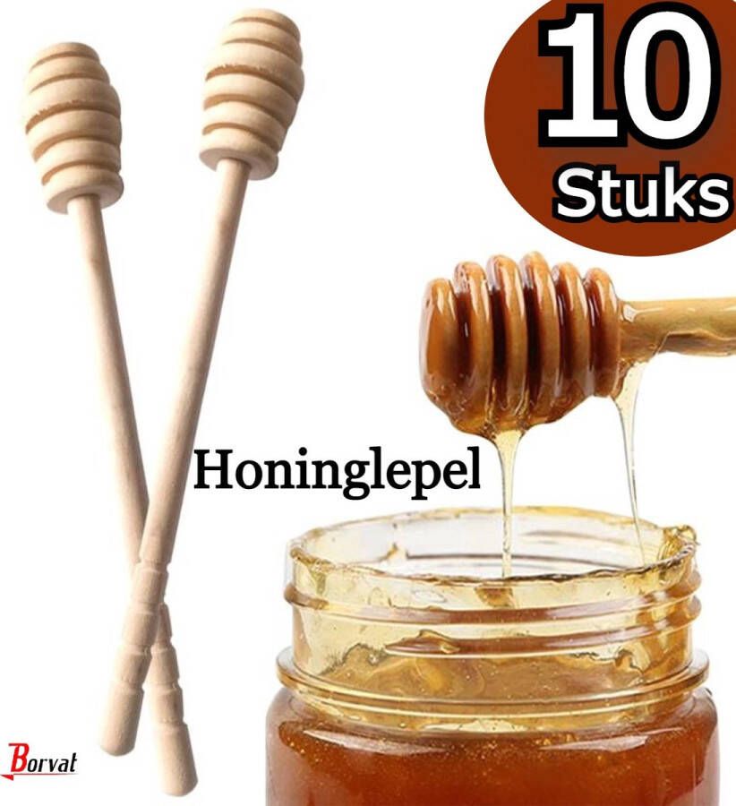 Borvat | 10X Houten honinglepel van 16cm honinglepel honingdipper